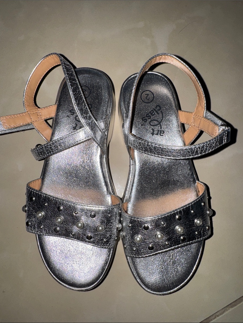 Metallic Silver Studded Ankle-Strap Sandals